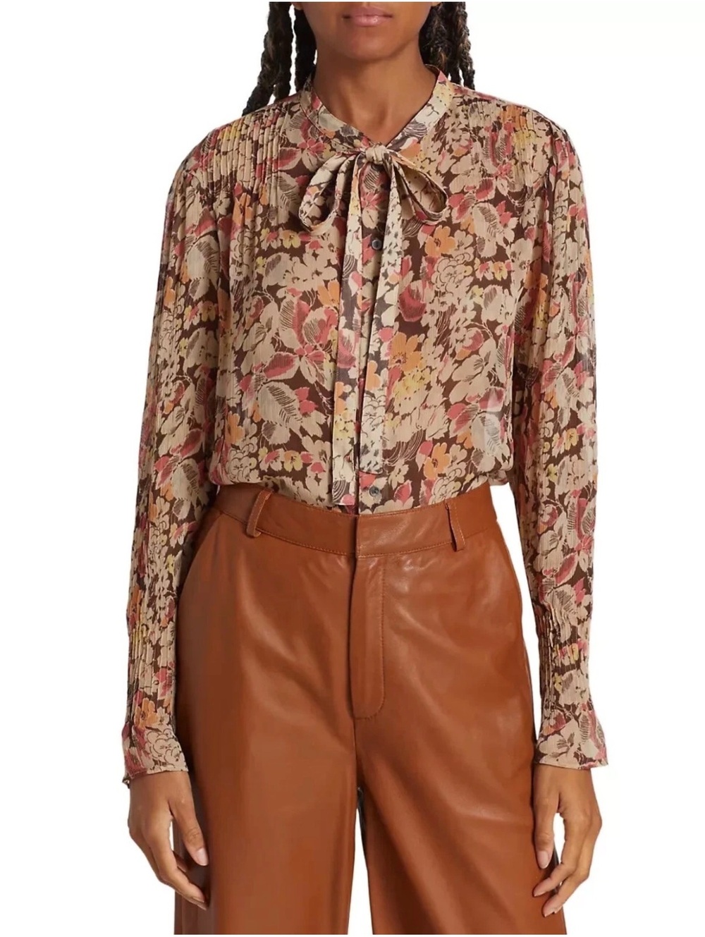 Polo Ralph Lauren Floral Georgette Crepe Tie Neck Blouse Size 4 Fall Motif